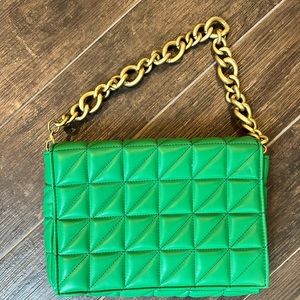 Zara Green Purse with Metal Shoulder Strap